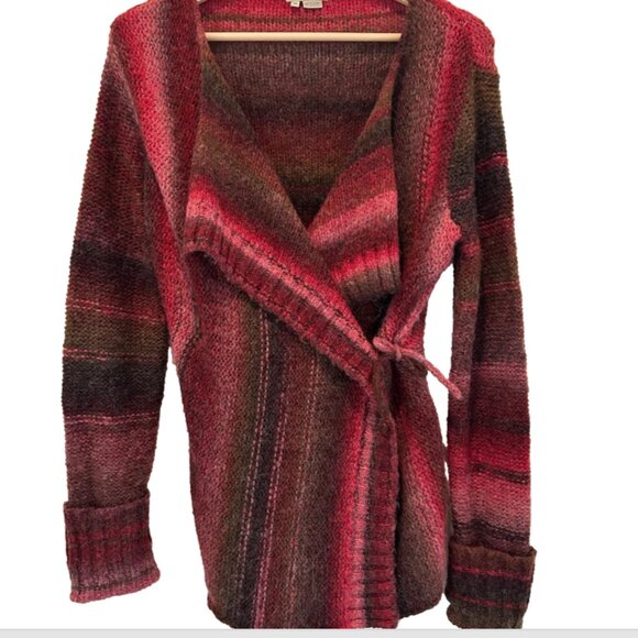 Royal Robbins Sweater Wrap Cardigan Womens M Red Multi Open Front Knit Boho - Picture 4 of 9